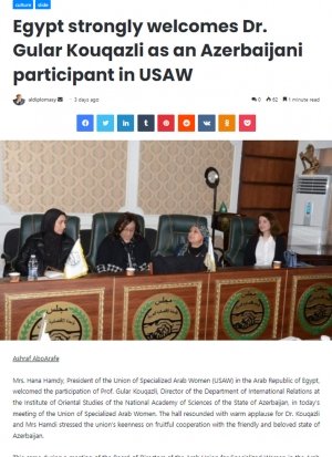 Egypt strongly welcomes Dr. Gular Kouqazli as an Azerbaijani participant in USAW